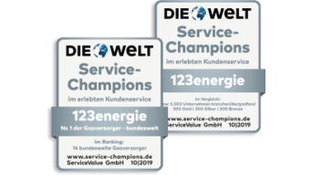 123energie gewinnt den Award Service Champion von die Welt 