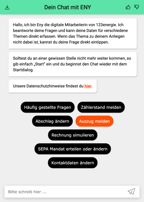 Beispielhafte Unterhaltung mit dem Chat-Bot