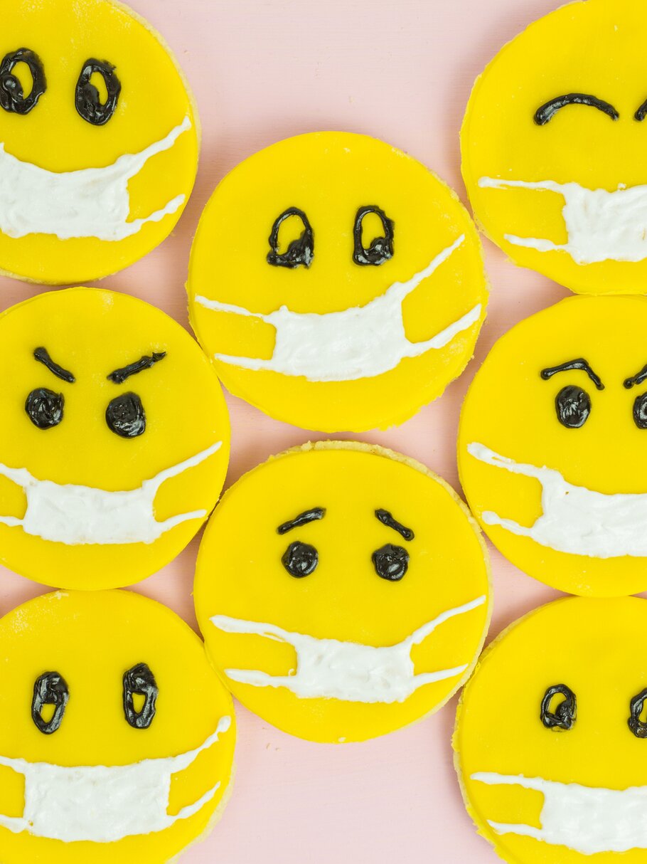 Corona, Mundschutz, Emoji, Smileys, Kekse